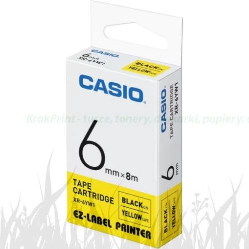 Taśma Casio XR-6YW1 do drukarek etykiet 6mm x 8m czarny nadruk/ żółte tło (XR-6YW1)