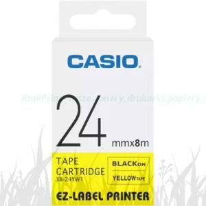 Taśma Casio XR-24YW1 do drukarek etykiet 24mm x 8m czarny nadruk/ żółte tło (XR-24YW1)