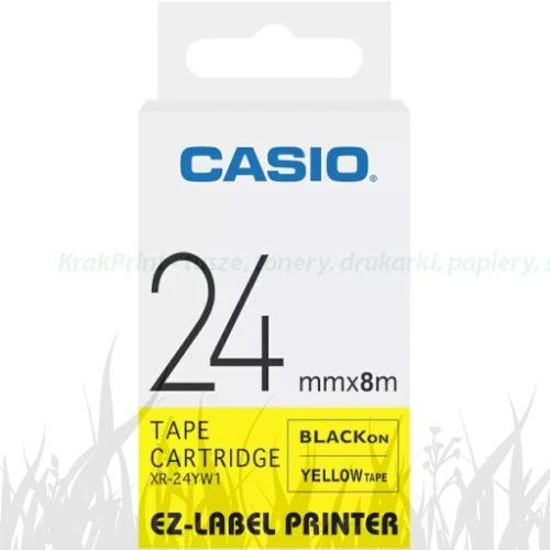 Taśma Casio XR-24YW1 do drukarek etykiet 24mm x 8m czarny nadruk/ żółte tło (XR-24YW1)