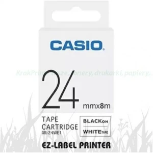 Taśma Casio XR-24WE1 do drukarek etykiet 24mm x 8m czarny nadruk/ białe tło (XR-24WE1)
