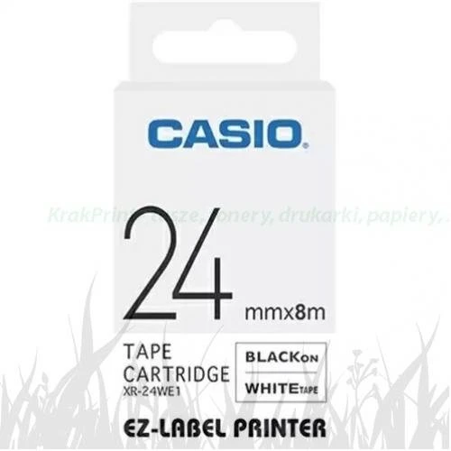 Taśma Casio XR-24WE1 do drukarek etykiet 24mm x 8m czarny nadruk/ białe tło (XR-24WE1)