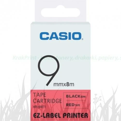 Taśma Casio XR-9RD1 do drukarek etykiet 9mm x 8m czarny nadruk/ czerwone tło (XR-9RD1)