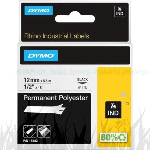 Taśma Dymo Rhino 18483, S0718210 12mm x 5,5m czarny na białym poliester trwała (18483)