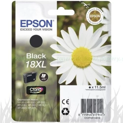 Tusz Epson XP-102 XP-202 XP-302 XP-305 XP-325 XP-405 18XL 11,5ml (C13T18114012) Black