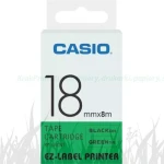 Taśma Casio XR-18GN1 do drukarek etykiet 18mm x 8m czarny nadruk/ zielone tło (XR-18GN1)