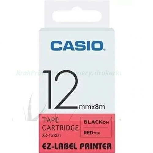 Taśma Casio XR-12RD1 do drukarek etykiet 12mm x 8m czarny nadruk/ czerwone tło (XR-12RD1)