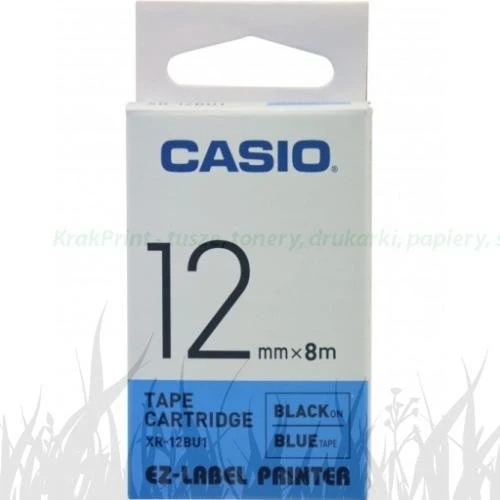 Taśma Casio XR-12BU1 do drukarek etykiet 12mm x 8m czarny nadruk/ niebieskie tło (XR-12BU1)