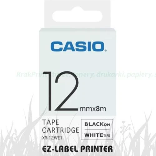 Taśma Casio XR-12BU1 do drukarek etykiet 12mm x 8m czarny nadruk/ białe tło (XR-12WE1)