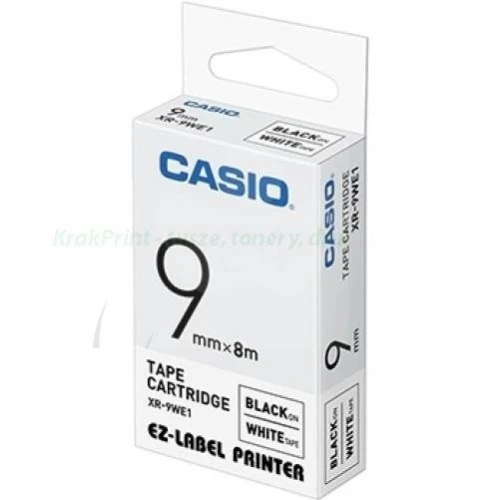 Taśma Casio XR-9WE1 do drukarek etykiet 9mm x 8m czarny nadruk/ białe tło nielaminowana (XR-9WE1)