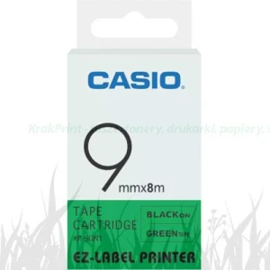 Taśma Casio XR-9GN1 do drukarek etykiet 9mm x 8m czarny nadruk/ zielone tło (XR-9GN1)
