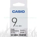 Taśma Casio XR-9SR1 do drukarek etykiet 9mm x 8m czarny nadruk/ srebrne tło (XR-9SR1)