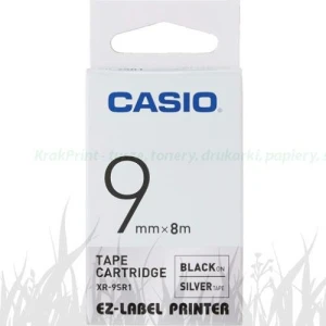 Taśma Casio XR-9SR1 do drukarek etykiet 9mm x 8m czarny nadruk/ srebrne tło (XR-9SR1)