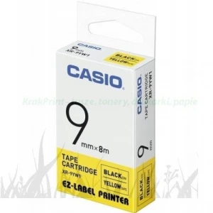 Taśma Casio XR-9YW1 do drukarek etykiet 9mm x 8m czarny nadruk/ żółte tło (XR-9YW1)