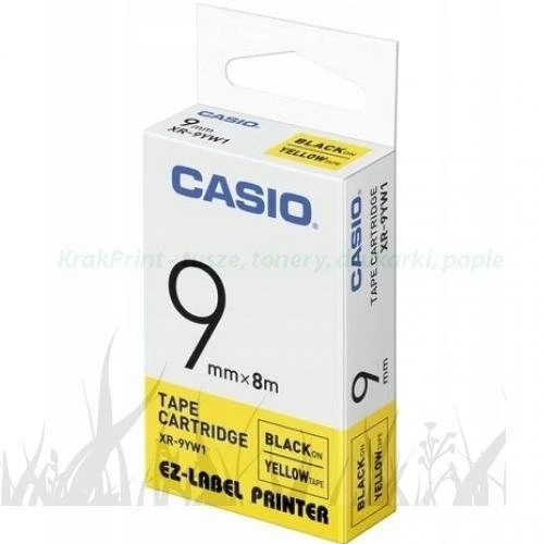Taśma Casio XR-9YW1 do drukarek etykiet 9mm x 8m czarny nadruk/ żółte tło (XR-9YW1)