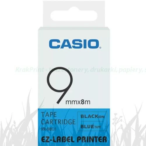 Taśma Casio XR-9BU1 do drukarek etykiet 9mm x 8m czarny nadruk/ niebieskie tło (XR-9BU1)