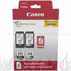 Zestaw tuszy Canon PG-575/CL-576 - czarny/kolor + papier fotograficzny Canon GP-501 (5437C006)