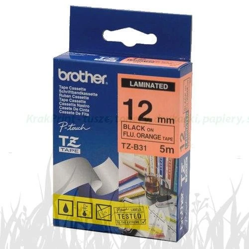 Taśma termotransferowa Brother Oryginał P-touch 12mm x 5 Czarny nadruk na FloroOrange (TZEB31)