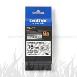 Taśma termotransferowa Brother Oryginał 18 mm mocny klej (czarne na przezroczystym) (TZE-S141/TZ-S141)