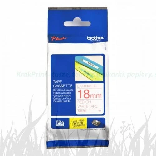 Taśma termotransferowa Brother Oryginał 18mm x 8m czerwony nadruk / białe tło (TZE242)