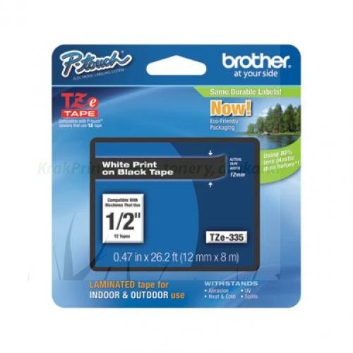 Taśma Brother laminowana 12mm x 8m biały nadruk / czarne tło (TZE-335)