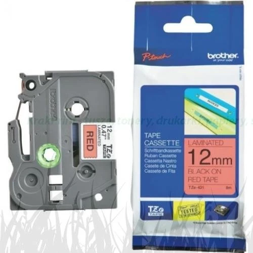 Taśma Brother laminowana 12mm x 8m czarny nadruk / czerwone tło (TZE-431/TZ-431)