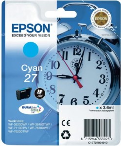 Tusz Epson Oryginał Nr.T2702 do WF-3620DWF | 3,6ml | 300str. (C13T27024010/C13T27024012) Cyan