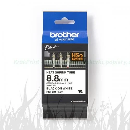 Rurka termokurczliwa Brother 8,8mm x 1,5m czarny nadruk / białe tło (HSE221)