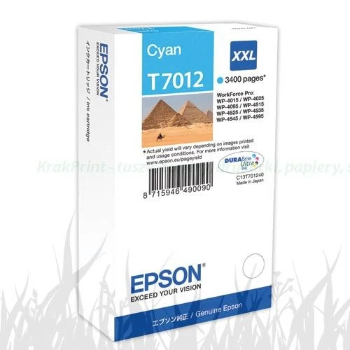 Tusz Epson T7012 do WP-4015DN/4095DN/4515DN/4525DNF XXL | 34,2ml (C13T70124010) Cyan