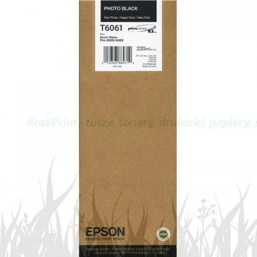 Tusz Epson Nr.T6061 do StylusPro 4880 | 220ml (C13T606100) PhotoBlack
