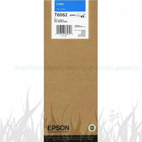 Tusz Epson Nr.T6062 do StylusPro 4880 | 220ml (C13T606200) Cyan