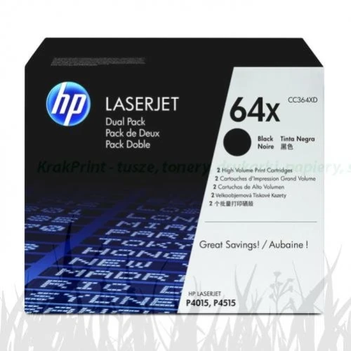 Zestaw dwółch tonerółw HP 64X do LaserJet P4015/4515 (CC364XD) | 2x 24 000 str. Black