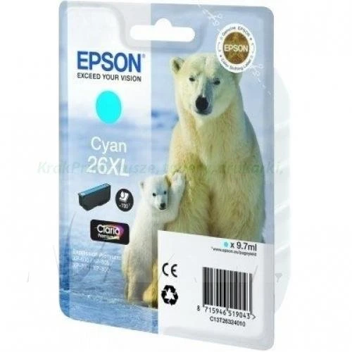 Tusz do Epson Nr.T2632XL do XP-600 | 9,7ml (C13T26324010 / C13T26324012) Cyan