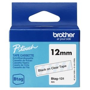 Taśma termotransferowa Brother 12mm / 4 m Czarny na przeźroczystym (BTAG-131)
