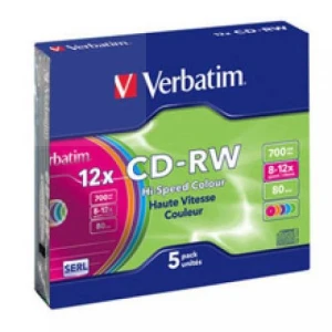 VERBATIM CD-RW(5-Pack)Slim/Colours/Hi Speed/8x-10x/700MB 43167