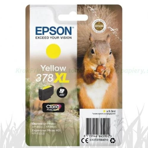Tusz Epson Nr..378XL Expression Photo XP-8700... | 9,3ml (C13T37944010) Yellow