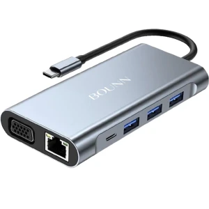 Bounn Adapter 11w1 TypeC to HDMI (4K@30Hz)+VGA+3.5mm Audio+RJ45(1000Mbps)+U (JL-CX11)
